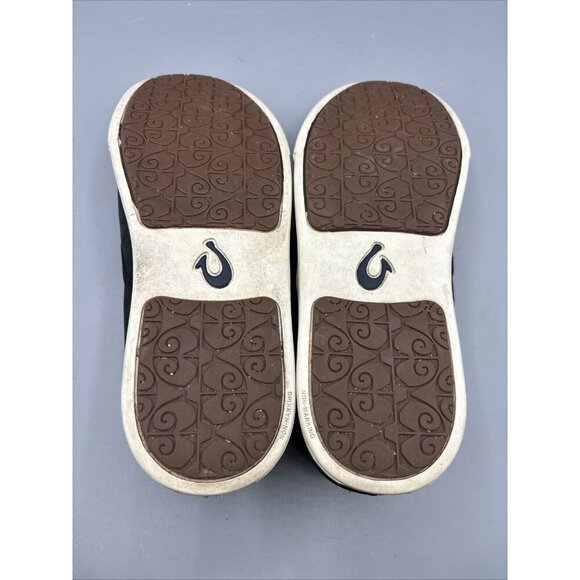 Olukai Pehuea Heu Womens Sz‎ 7 Black Leather Shearling Slip On Loafers Casual - Picture 8 of 8